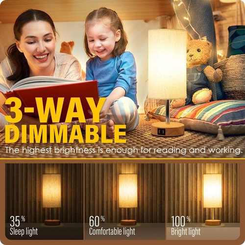 Yarra-Decor Bedside Table Lamp with USB Port - Touch Control for Bedroom Wood... - Picture 2 of 7