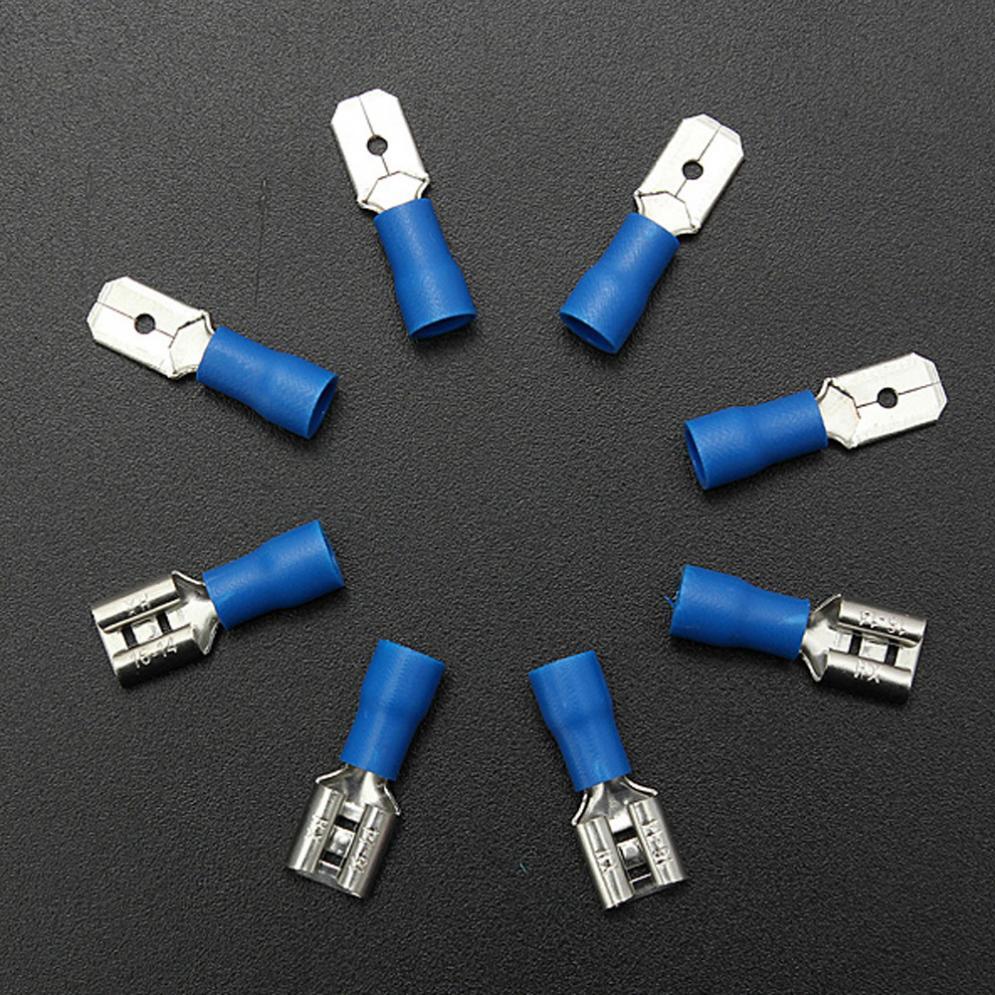Terminal Wire Connectors 100pcs Blue Insulated Female Spade Connectors &ndash; Crimp Terminals 16-14 AWG Insulated Crimp Terminals