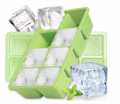 Large Ice Cube Molds 2 Pack, Silicone Ice Cube Tray for Freezer with Lid, 8 G...