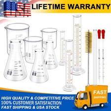 US 14 Pcs Glass Measuring Beaker Glass Flask Graduated Cylinder for Science Lab