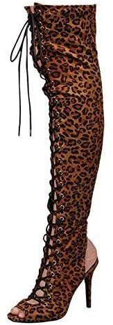 Breckelles Randi-23 Leopard Schnürung Oberschenkel hoher Stiefel - Bild 1 von 3