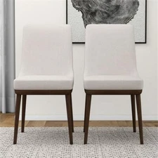 Pemberly Row 19'' Solid Wood and Fabric Dining Chair in Beige/Walnut (Set of 2)
