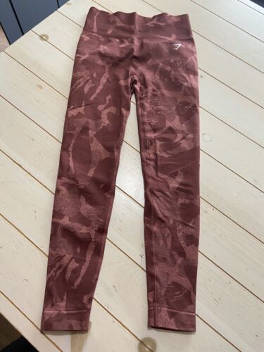 Gymshark Womens Cherry Brown Camouflage Seamless Gym Leggings Camo Red Sz Small - Picture 1 of 8
