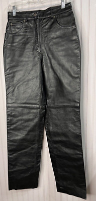 FMC Womens 100% LEATHER PANTS 8 10 Black Pockets  Button Jean Like Quality $149