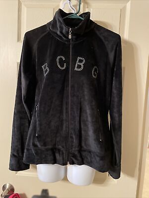 Vintage BCBG Y2K Velour Black Zip Up Track Jacket Womens XL Vintage BCBG Y2K Velour Black Zip Up Track Jacket Womens XL