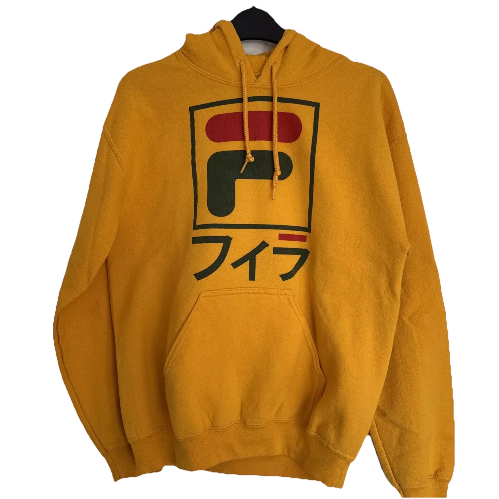 Felpa con cappuccio Fila logo giapponese gialla media come nuova
