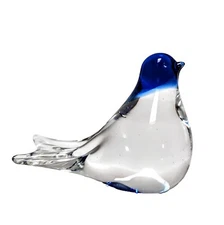 Glass Art Scandinavian  Bird Cobalt Blue Clear Handmade 4"