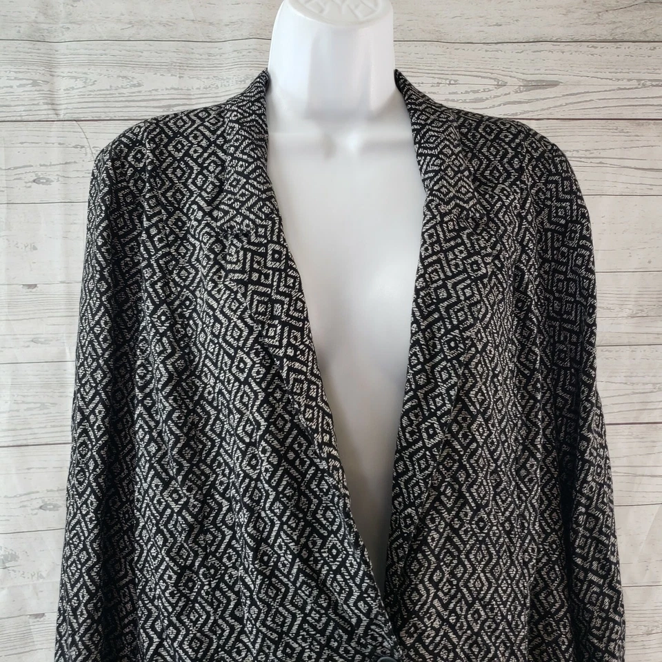 Lucky Brand женщин Blazer Sz средний черный белый геометрический одиночная кнопка вискоза - Изображение 2 из 4