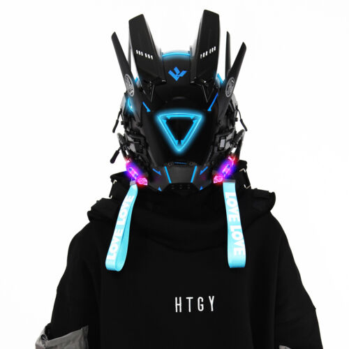 Futuristische Cybermaske mit LED-Leuchten für Cosplay und Techwear Mode - Bild 65 von 80