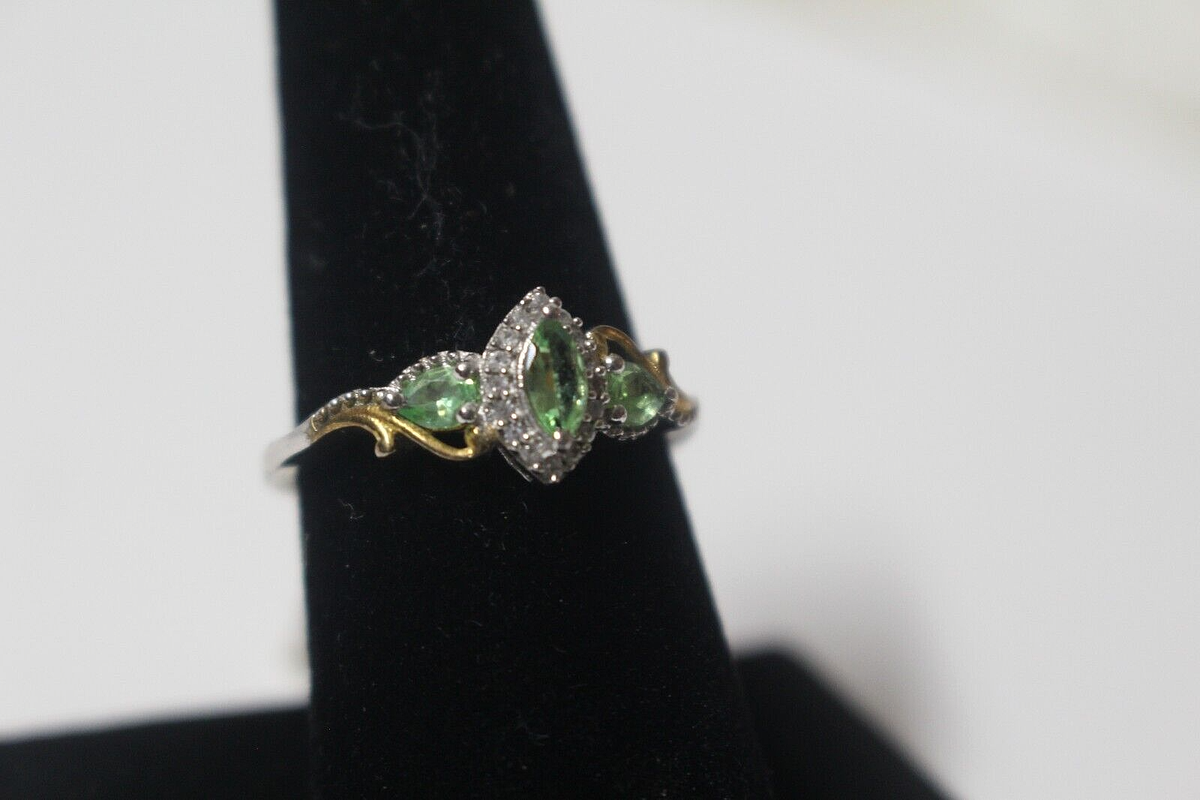 Merelani Mint Garnet, Cambodian Zircon Ring Plat/SS Size NWT in