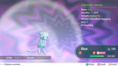  Pokémon Lets Go Pikachu/Evoli Mew In Shiny IV6 - Pokeball Plus LEVEL 100 