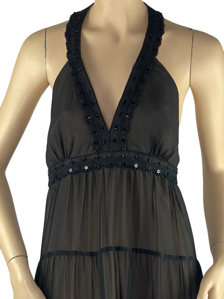 Maxi Vestido Vintage BCBG Negro Seda Cuentas Hada Coqueta Capricho Años 90 Y2K 6 Foto 4 de 4