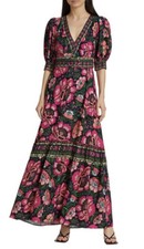 Farm Rio Flowers Garden Maxi V-neck Fit & Flare Dress SIZE XS Multicolored NWT
