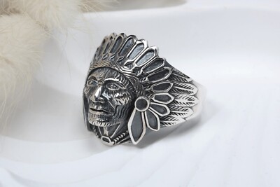925K Sterling Silver Native American Chief Ring for Men   Tribal Native Warrior