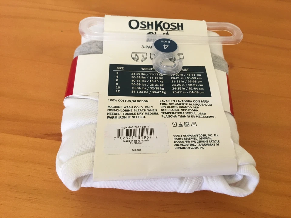 NUEVO CON ETIQUETAS Oshkosh Niños Calzoncillos Ropa Interior 3 pares/paquete Gris y Blanco Foto 2 de 2