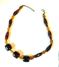 AMBER BEADED HAND STRUNG RETRO NECKLACE VINTAGE JEWELRY, Very Pretty