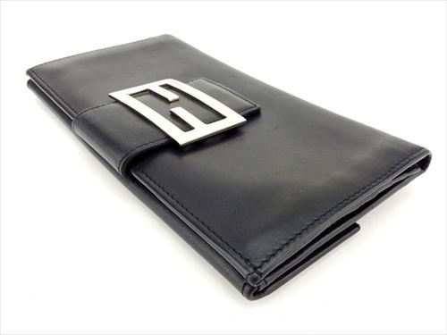 Fendi Wallet Purse FF logo Black Silver Woman unisex Authentic Used T7090 - Picture 4 of 8