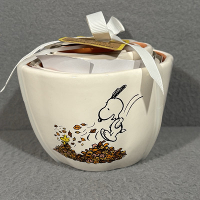 Rae Dunn Peanuts Snoopy Fall Harvest Home Decor Leaves Ceramic Measuring Cups