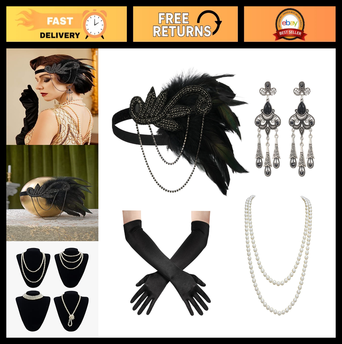 1920s Flapper Accessories Set for Women - Great Gatsby  display picture 2