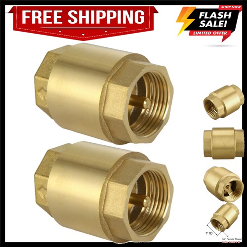 2Pcs Brass Spring Check Valve, 3/4" FNPT Inline One Way Non Return