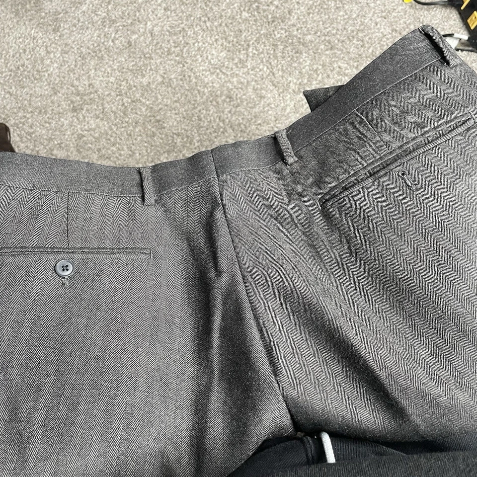 Vtg Nautica Wool Pants Mens 36x30 Charcoal Gray Herringbone Trousers Dress EUC - Image 4 of 4