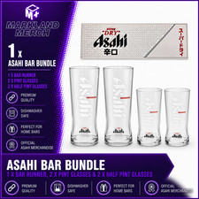 Asahi Super Dry Bar Bundle | Runner, 2 Pint & 2 Half Pint Glasses | Home Bar