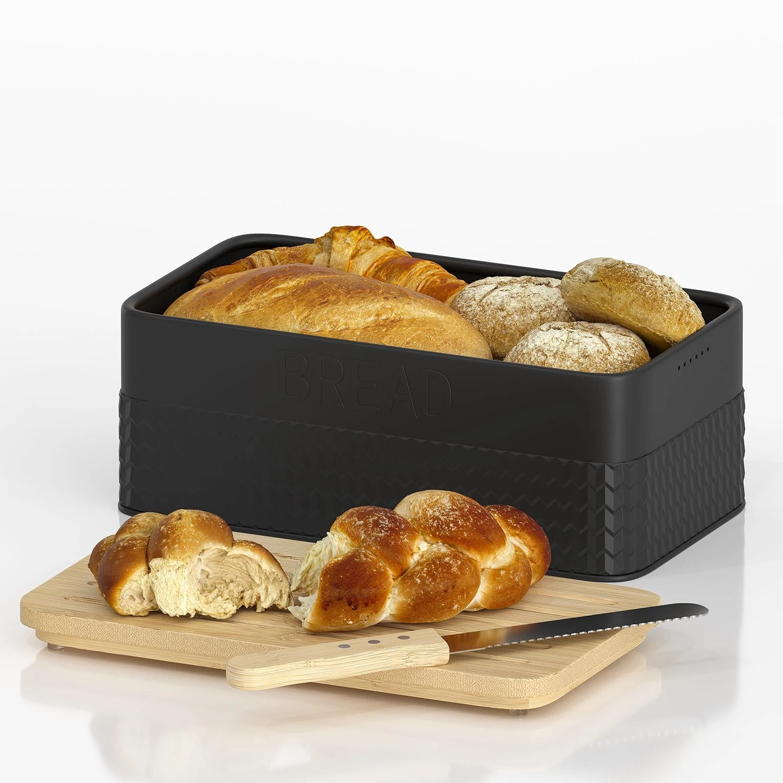 Bread for Kitchen Countertop - Metal Bread Storage with Cutting Board Lid & B...