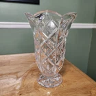 Vtg Marquis by Waterford Crystal Vase 8" Tall Clear Diamond Cut Scalloped Signed