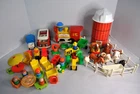 Giant lot of Vintage Fisher Price Toys Tractor Farm Animals Train Bus Etc.