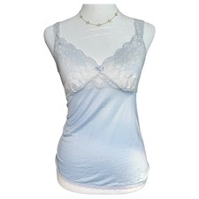 Elegant Lace Trim Light Pastel Blue Babydoll Coquette Women's Small Camisole