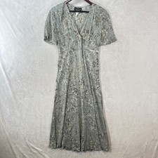Vintage Carole Little Dress Womens 12 Blue Gray Floral Maxi Grunge 90s Fit Flare