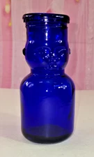 Cobalt Blue Glass 3-D Baby Face 5.5" Tall Milk Bottle Vintage