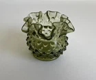 Vintage Fenton Colonial Green Hobnail Art Glass Vase Ruffled Edge 2.5” Tall