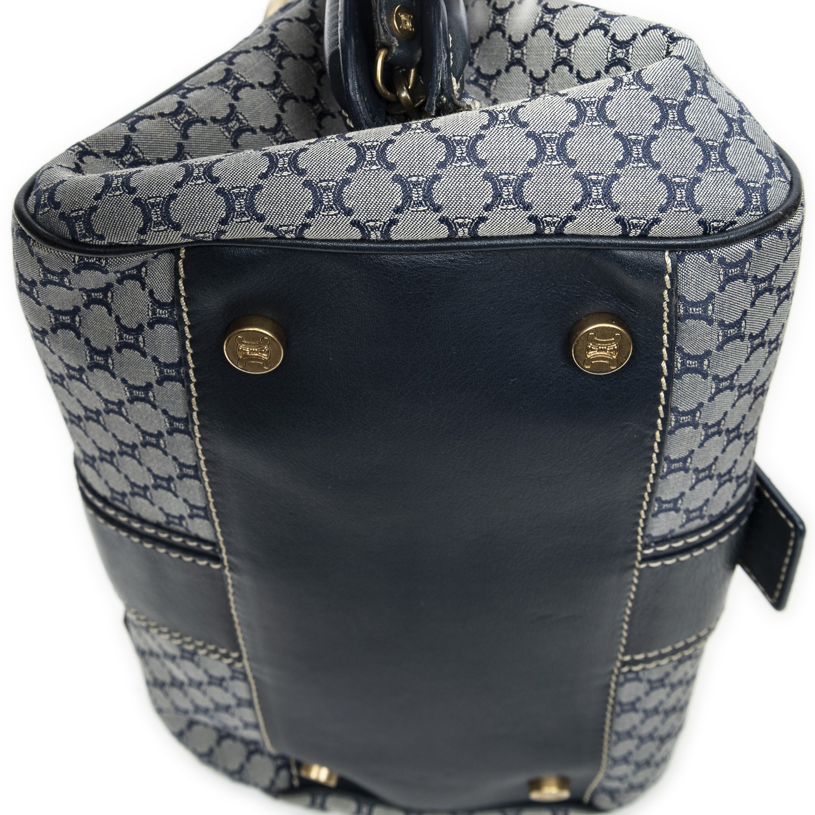 Celine Navy/Grey Frame Buckle Boston Shoulder Bag Macadam Canvas image 7