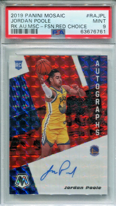2019 Panini Mosaic Jordan Poole RC Fusion Red Choice Auto PSA 9 Mint