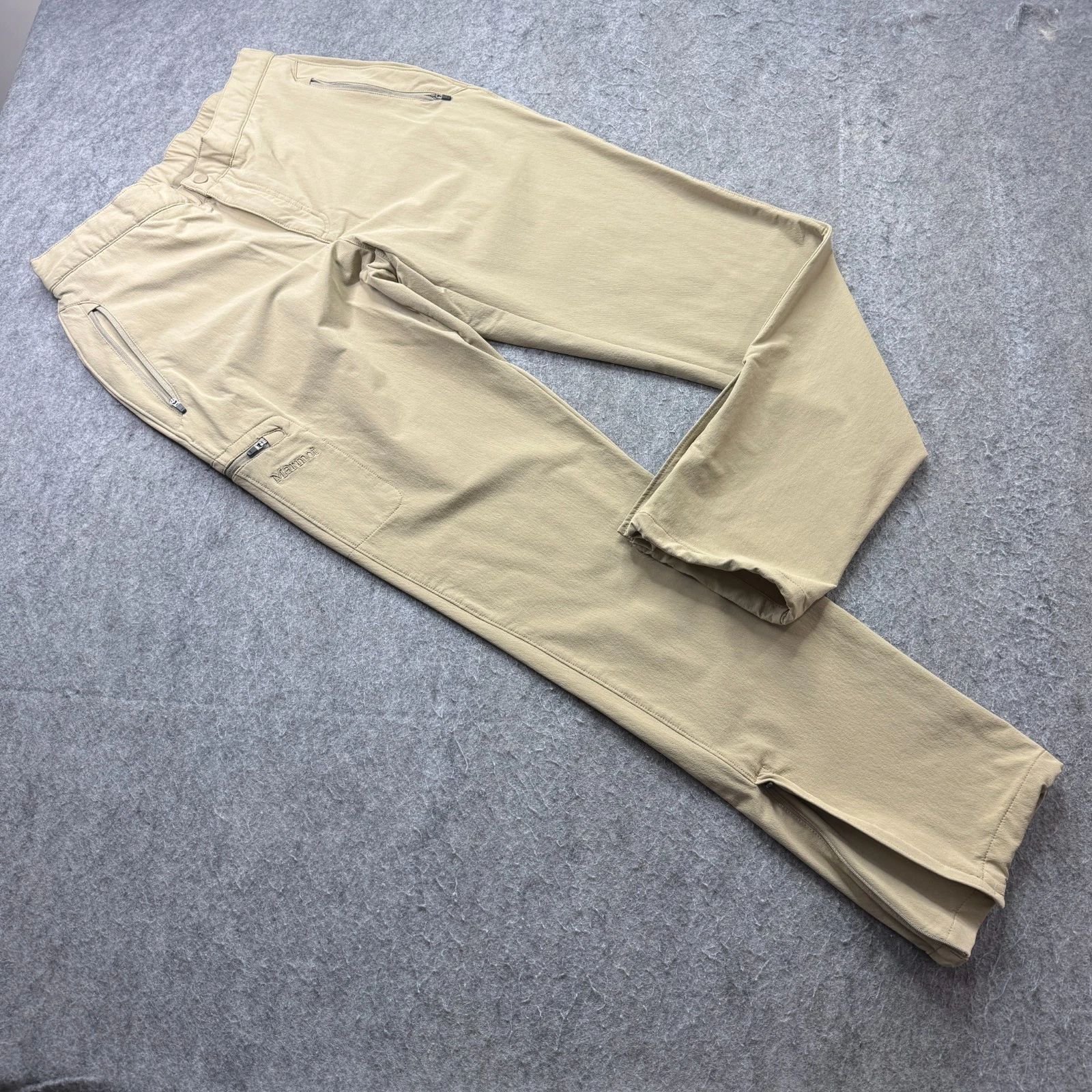 Marmot Cargo Hiking Pants Men L Khaki Beige Ankle Zip Adjustable Nylon 32"