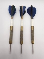 Vintage Accudart Set Of Brass Darts With Case - Blue Feather Flights