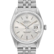 Rolex Datejust 36 16030 Silver Index Engine Turned Steel Jubilee Mens Watch 1981