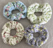 4 Handmade Scrunchies - Snuggles Lite Blossom - Crochet Set 1
