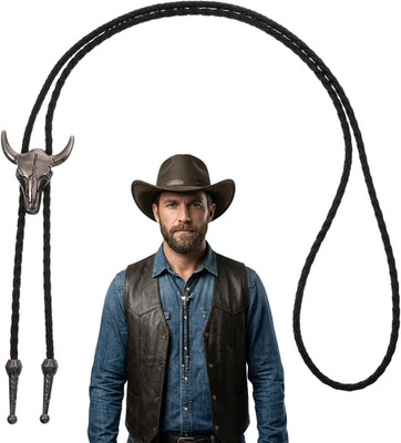Bolo Tie for Men Western Silver Cowboy Bolo Tie Necklace Necktie Cow Skull Shape