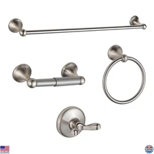 BGL 4-Piece Brushed Nickel Bathroom Accessory Set with Adjustable Towel Bar
