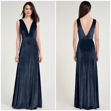 Jenny Yoo Bridesmaid Dress Logan French Blue Stretch Velvet 8