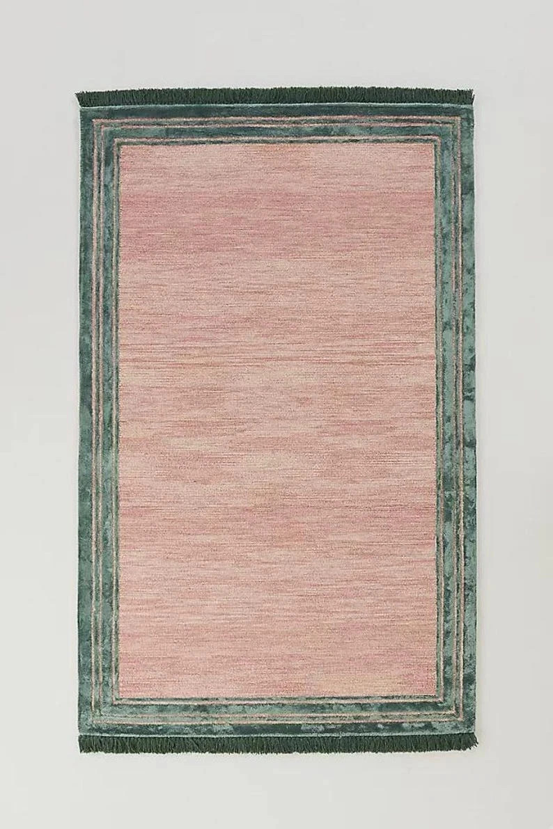 New Pink and Green Border Area Rug - Soft Modern Carpet for Living Room Carpet