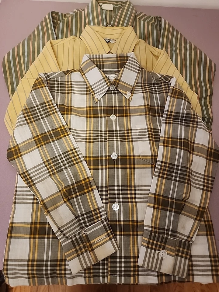 Vintage 70's Long Sleeve Plaid And Striped Shirts Boys Size 5 Set Of 3 - Image 3 of 4