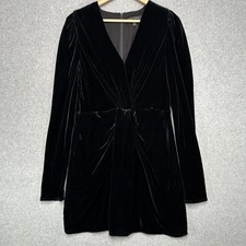 Banana Republic Black Velvet Twist Front Long Sleeve V Neck Mini Dress Size 10