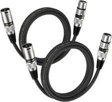 XLR Cable 2Ft 2 Pack - Balanced DMX Cable, 3 Pin Male to Female Microphone Cable
