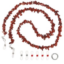 Natural Stone Chip Beaded Eyeglass Chain for Women, 28 Inch Solid Red