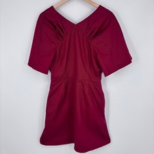 Carolina Herrera Wide Gathered Raglan Sleeve Mini Dress Womens 10 Red Designer