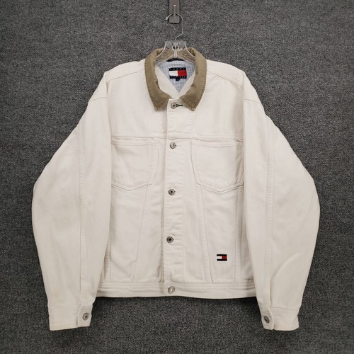 VINTAGE Tommy Hilfiger Jacket Mens L Large White Big Flag Denim Trucker 90s by Tommy Hilfiger, Size L, $143.99 - Photo 2