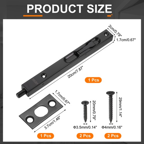Flush Bolt, 8" 304 Stainless Steel Security Door Guard Latch, Black - Picture 2 of 6